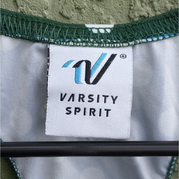 EUC VARSITY SPIRIT Dark Green/ White Polka Dots Crossback Sports Swim Top Size S - Picture 5 of 6